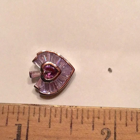 New Heart Necklace/Earring Silver tone rhodium plated. Lilac & Amethyst CZ’S - Picture 6 of 7